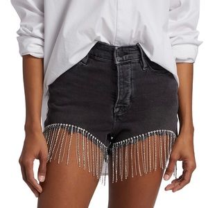 GOOD AMERICAN Crystal Fringe Denim Shorts ~Concert ready!! 🪩✨🎵